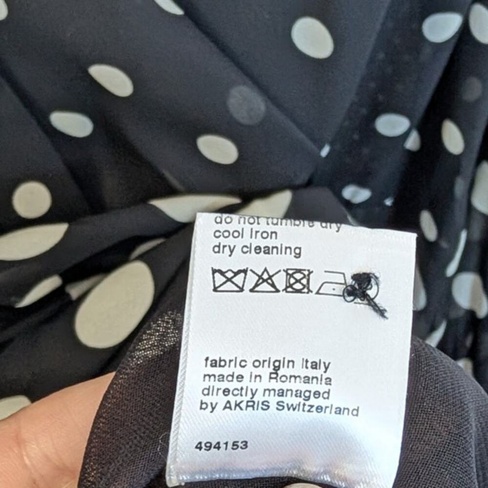 Akris Punto Polka Dot Tiered Midi Dress Womens 12 Black/Cream Long Sleeve - Picture 11 of 11